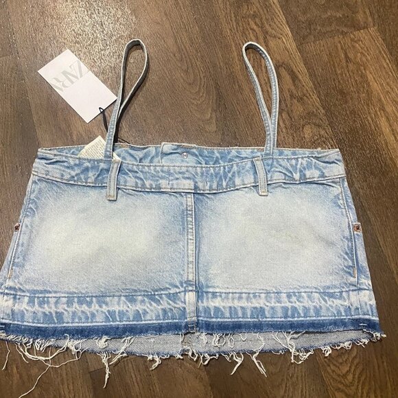 NEW! ZARA Denim Distressed Jeans Crop Top - Picture 8 of 13